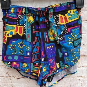𝅺reebok 90 s Short Shorts Mens Size Small Multicolor Funky Geometric Elastic